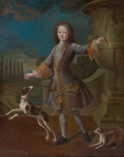 Portrait of Louis XV with Two Dogs by Pierre Gobert